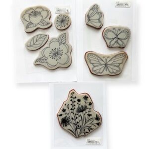 Hero Arts Set of 3 Cling Stamp Sets Flowers Butterflies Rubber Retired